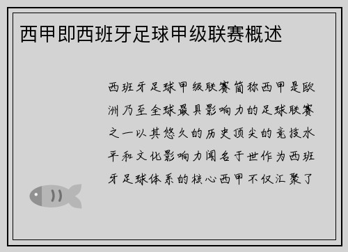 西甲即西班牙足球甲级联赛概述